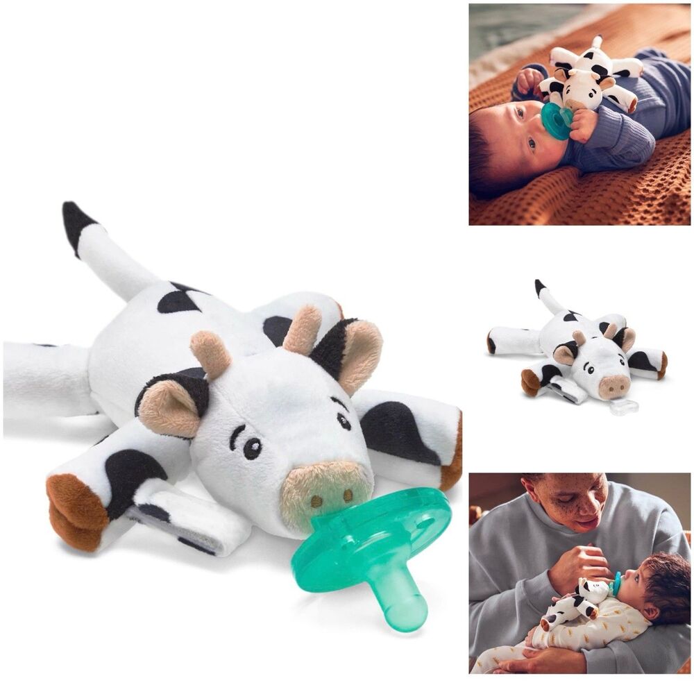 Comforting Cow-Themed Soothie Snuggle Pacifier Holder with Detachable Toy Plush